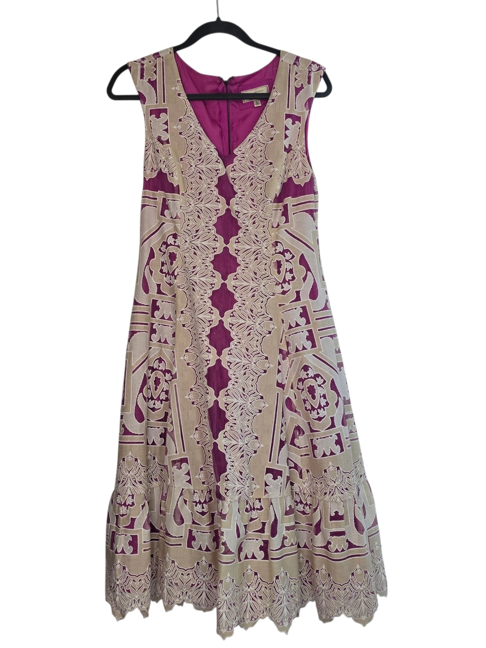 Anthro Moulinette Soeurs Pink and Cream Lace-Inset Midi Dress Versailles - Picture 6 of 13